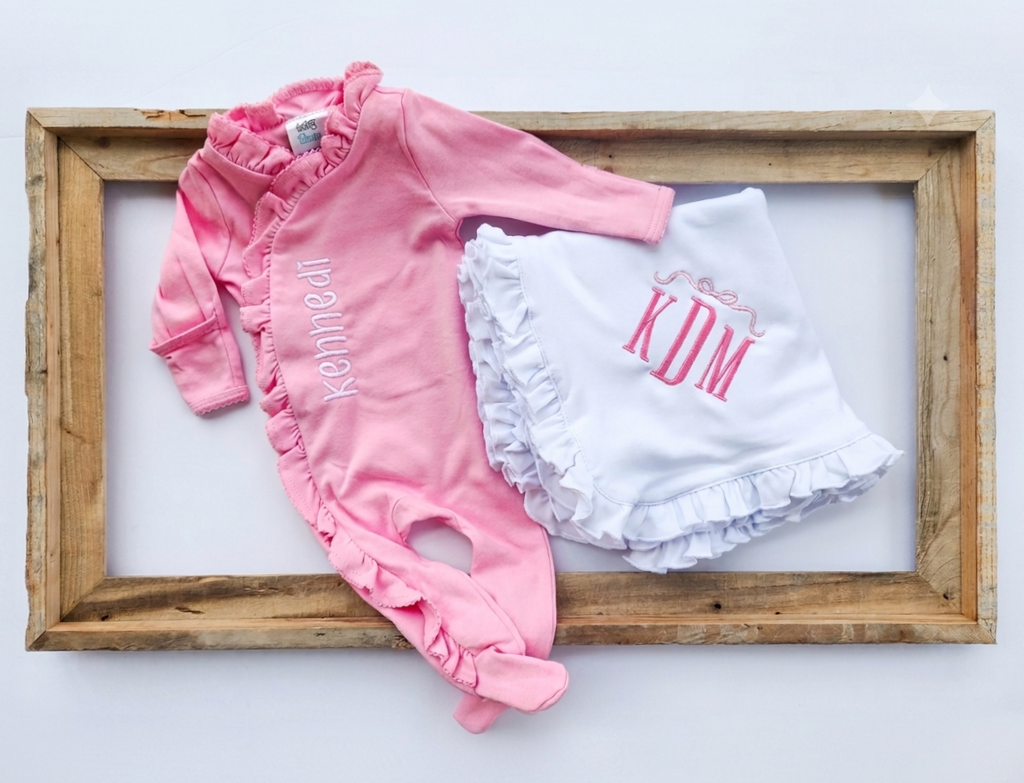 Personalized Ruffle Footie & Ruffle Blanket Set