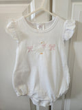Stitchy Goose & Bows Ruffle Bubble Romper RTS