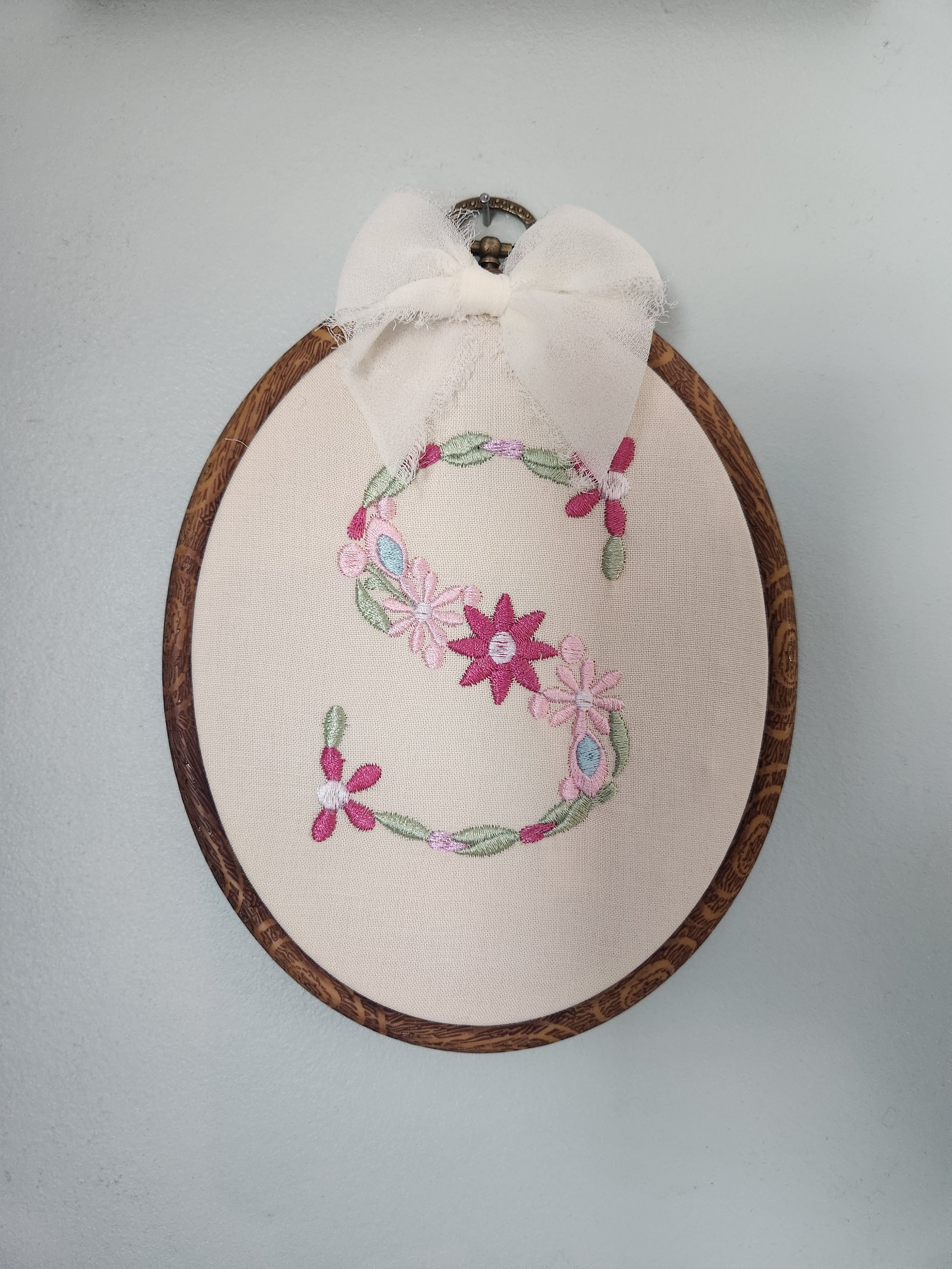 Embroidered Floral Letter Wall Hanging